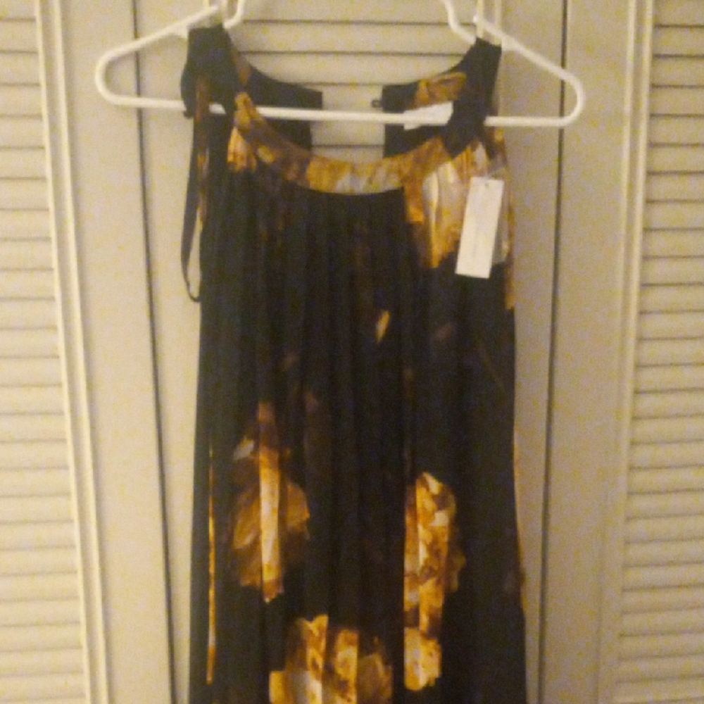 New York & Company Black and Yellow Halter Dress Mid Length